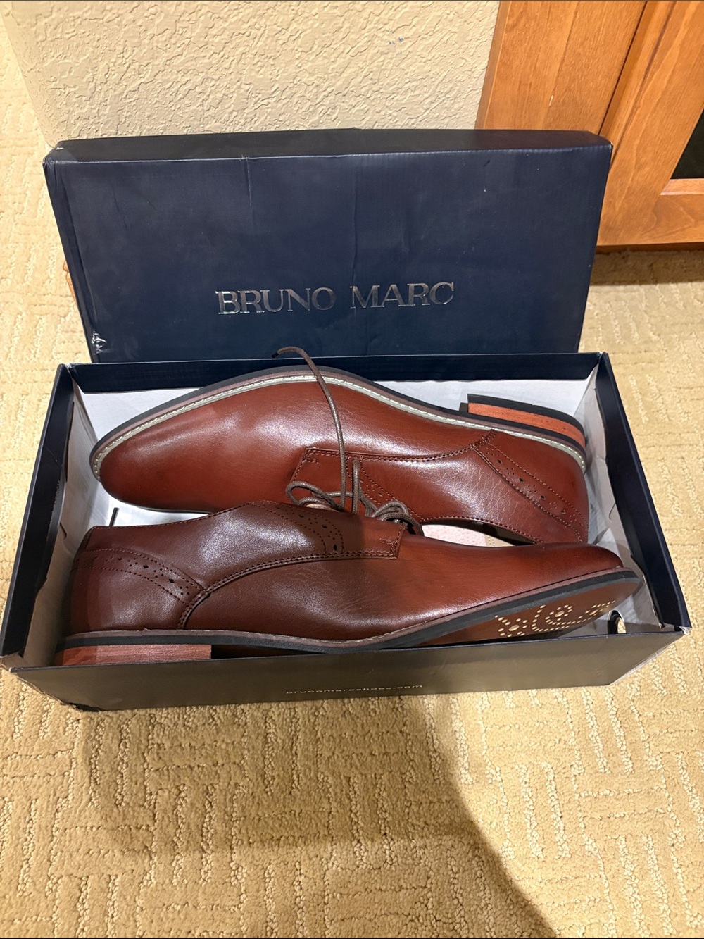 Bruno Marc Men's Brown Leather Derby Shoes - Classic Dress Oxfords